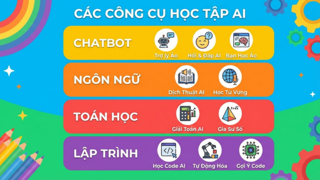 Infographic 10 công cụ AI miễn phí cho trẻ em học tập