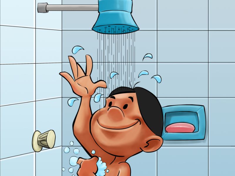 Dạy trẻ không nên tắm quá lâu tránh lãng phí nước 