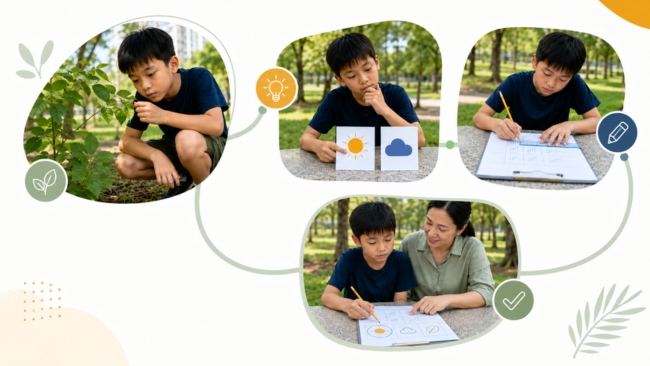 quy trình quan sát - dự đoán - dữ liệu - kết luận